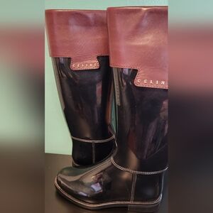 Celine Black and Brown Rain Boots Size 36 Shaft Width 6 inches Some Scuffs